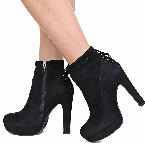 Shoes - New Black Lace Platform Heel Ankle Boots Booties